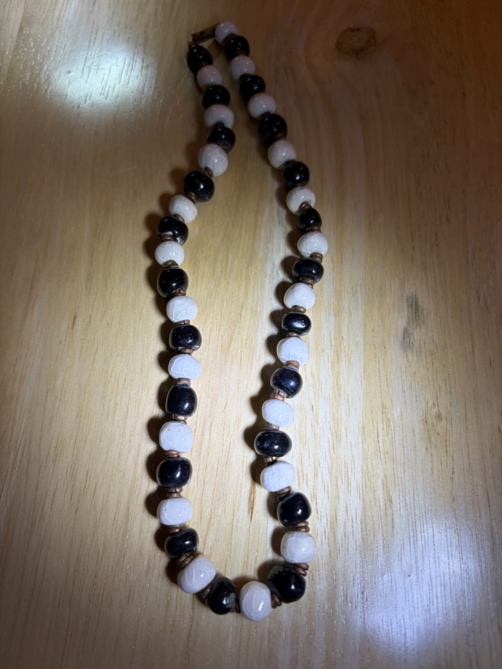 Vintage Handcrafted Black and White Beaded Necklace